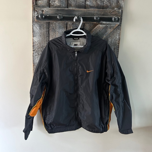 Men's Vintage Nike Light Weight Full Zipper Jacket Black w/Orange & Yellow - Picture 1 of 6